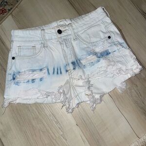 Trendy Distressed Tie Dye Jean Shorts
